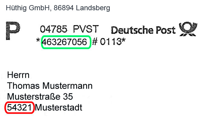 Position der Logindaten auf dem Adressaufkleber